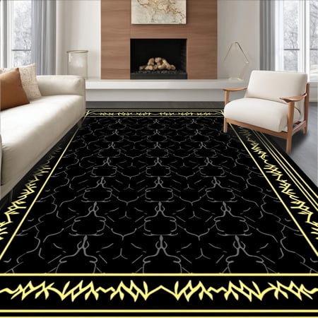 ODIKA 4'x6' Machine Washable Non-Slip Area Rug, Exquisite Mosaic Tessellation Avant Garde Inspiration High Traffic Rug, Black, 493706