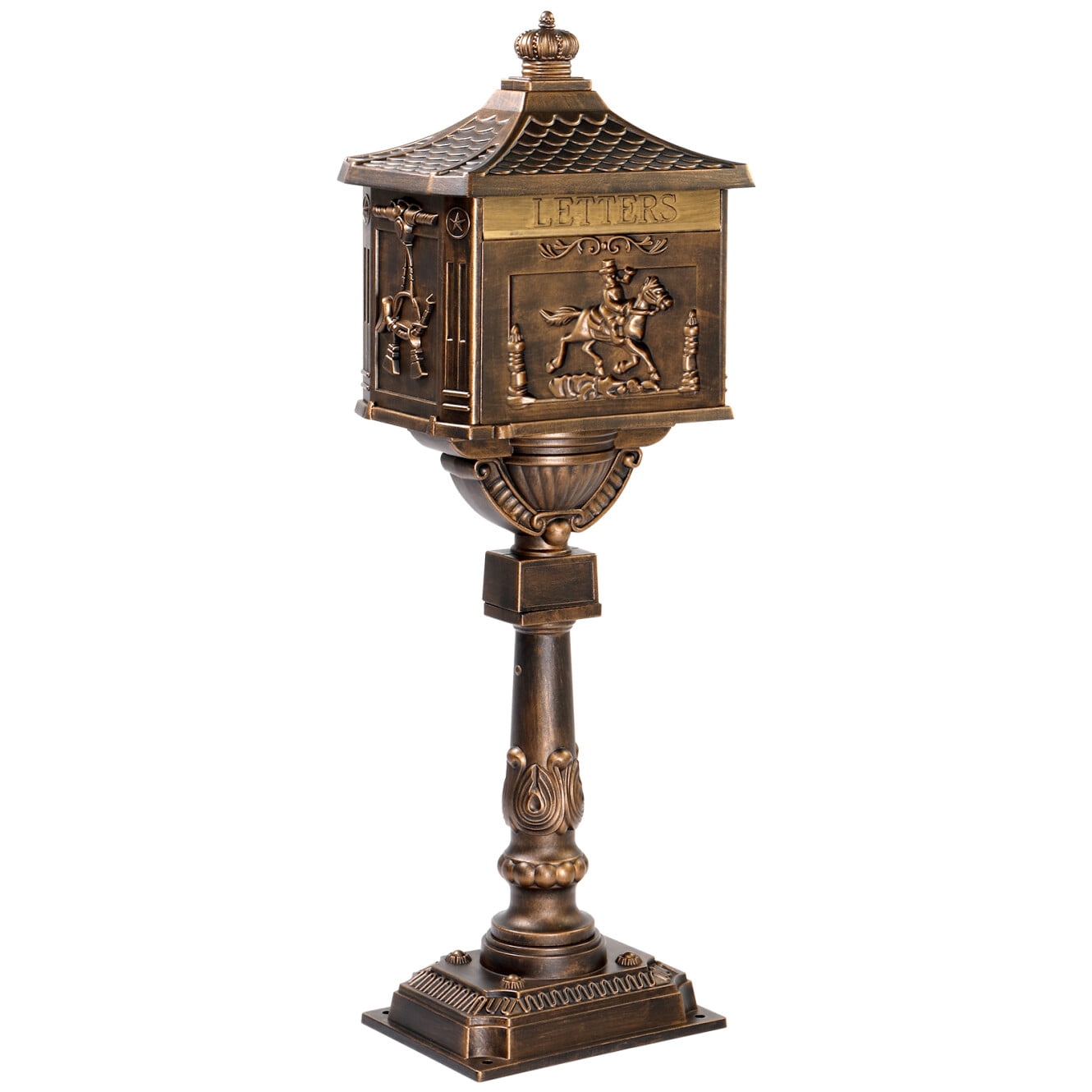 Cast Aluminum Lockable Mailbox, Locking Residential Mailboxes for Outside with Keys, Baffle Door, Expansion Bolts, Address Panel, In-Ground Rust-Proof Large Security Postal Mailbox, Antique Bronze