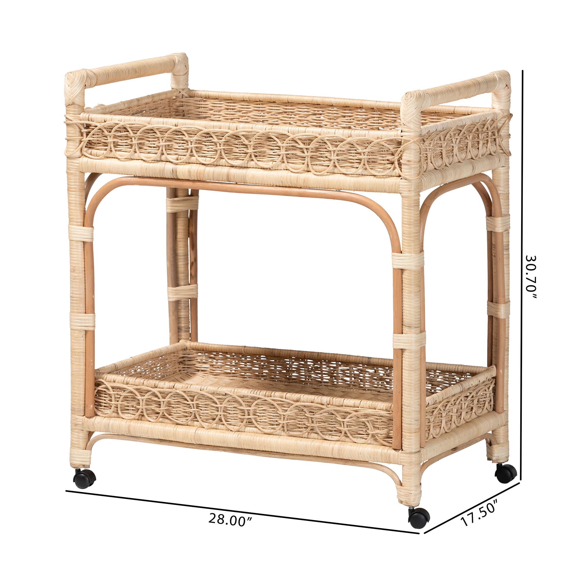 bali & pari Carole Boho Kitchen Cart, 2-Tier, Natural Rattan