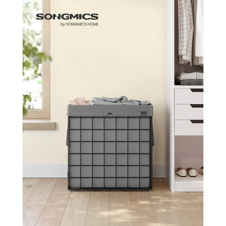 SONGMICS 29 Gal. (110L) Laundry Basket, Laundry Hamper, Collapsible Clothes Hamper, Removable and Washable Liner, Metal Wire Frame, for Bedroom Bathroom, Black and Gray