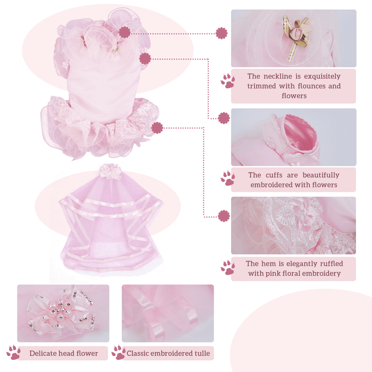 QBLEEV Dog wedding Dress for Bride Formal Pink Wedding Skirt
