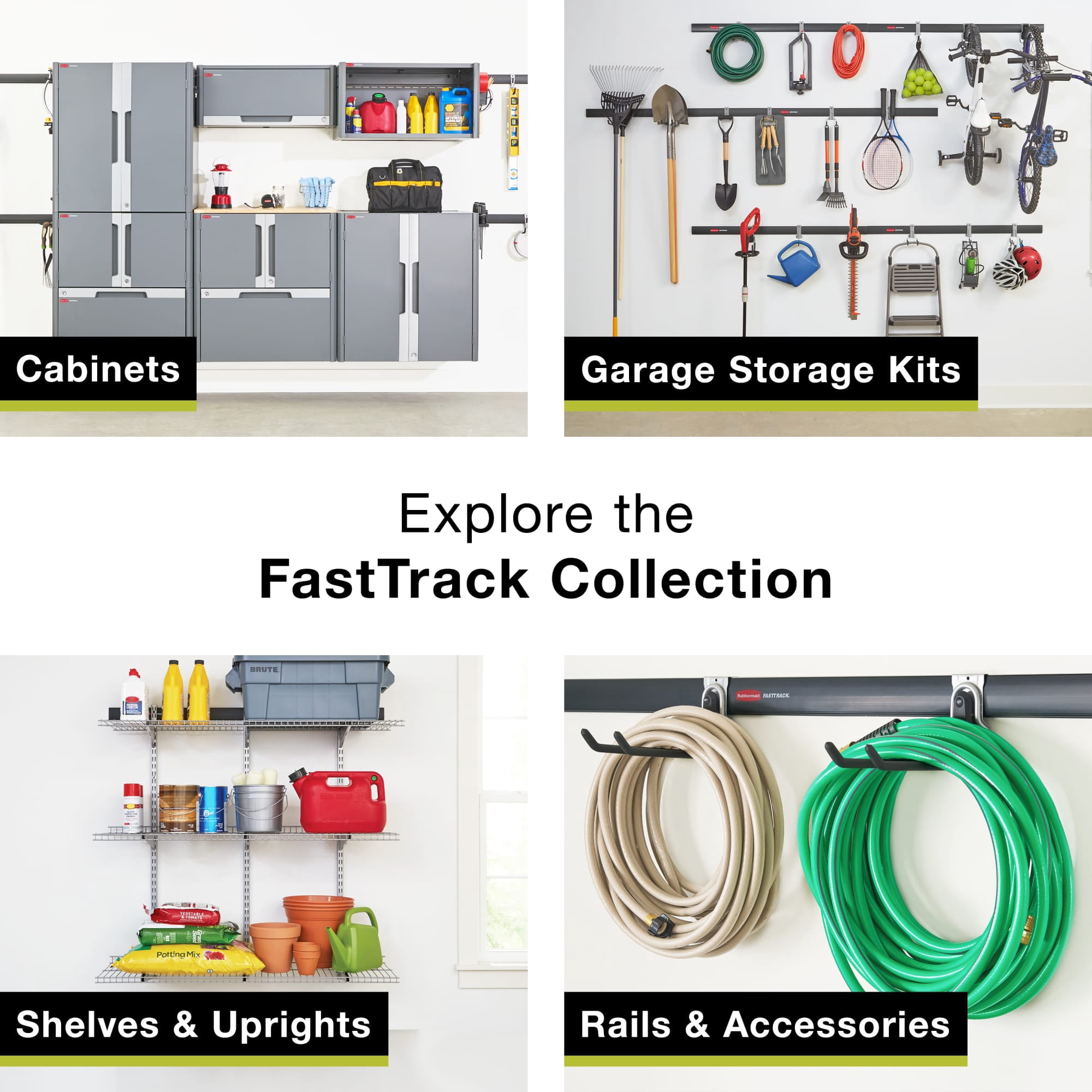 Rubbermaid Garage FastTrack Rail 20-Piece Large Kit, Black/Grey