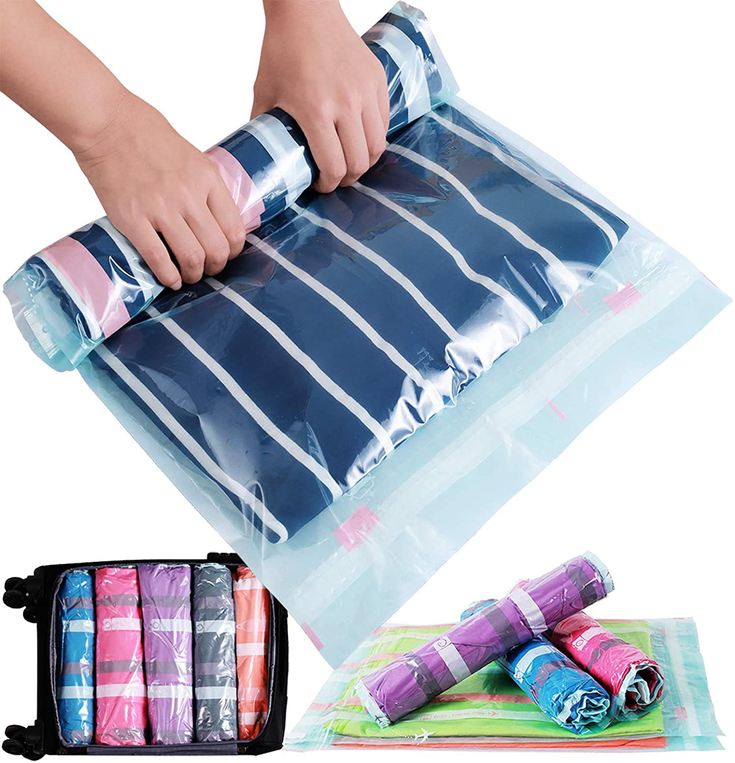 Bagail 8/10 Pack Compression Packing Cubes 4 Air Out Design Roll-Up Compression Bags for Travel 