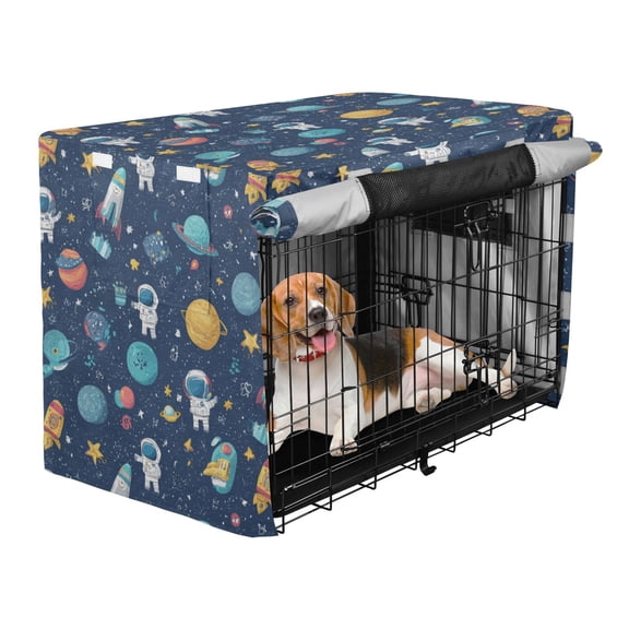 Qxltty Space Themed Crate Cover Durable Oxford Cloth Pet Kennel Sunshade Universal Fit for 35in Wire Cage
