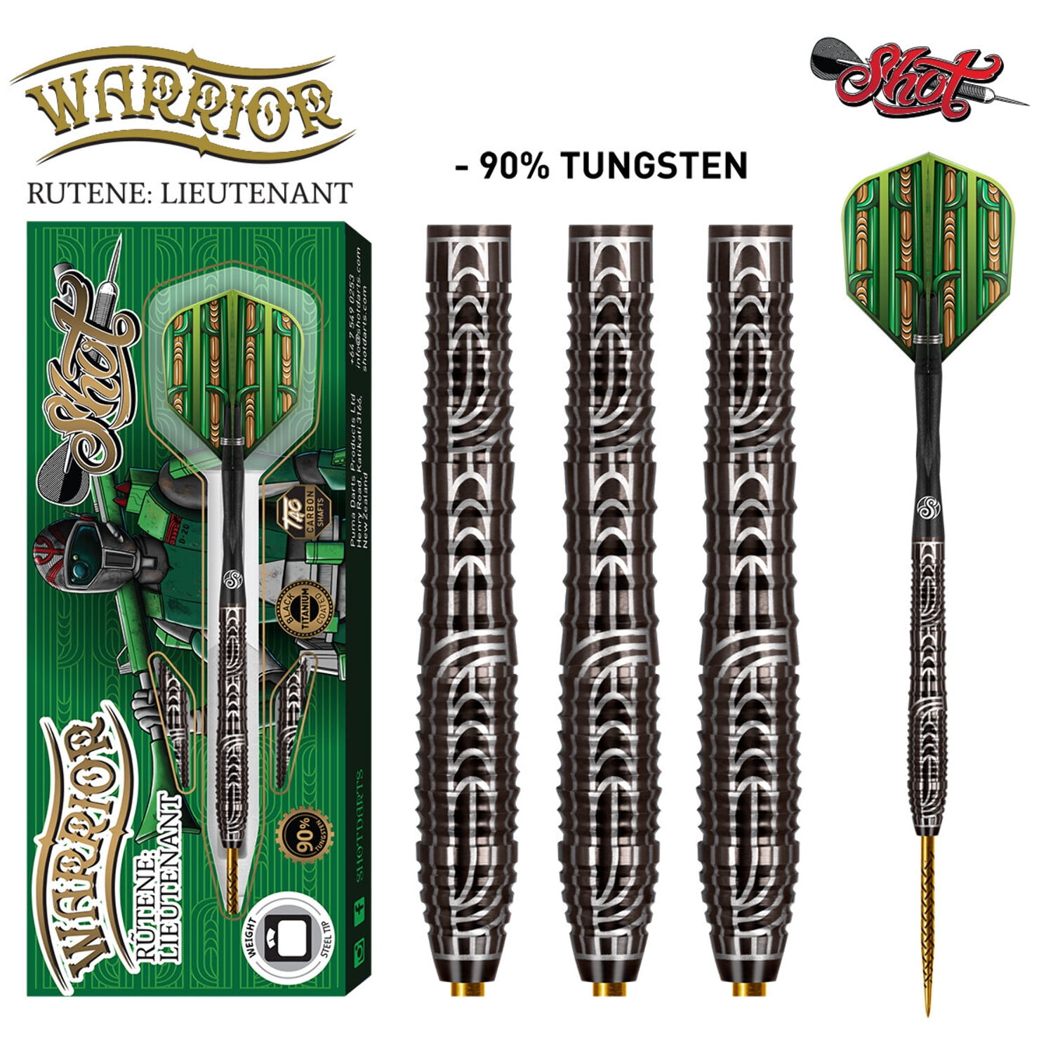 Shot Warrior Rutene Lieutenant Steel Tip Dart Set-90% Tungsten-23gm