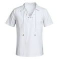 thumbnail image 2 of Camisa de playa holgada de cuello en V y manga corta con cordón para hombre - Tejido de lino, estilo retro informal, yoga/deporte, 2 of 6