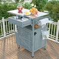 thumbnail image 2 of Outdoor Grill Table with Storage Cabinet and Stainless Steel Top, Kitchen Island Outdoor Grill Prep Table with Movable Door Leaf, 1 Drawer, Towel Rack, Lockable Wheels, for Lawn Garden, Blue+Grey, 2 of 9
