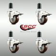 thumbnail image 2 of 3.5 Inch 316SS Maroon Poly Swivel 1-1/2 Inch Stem Caster Set Lock Brake SCC, 2 of 2