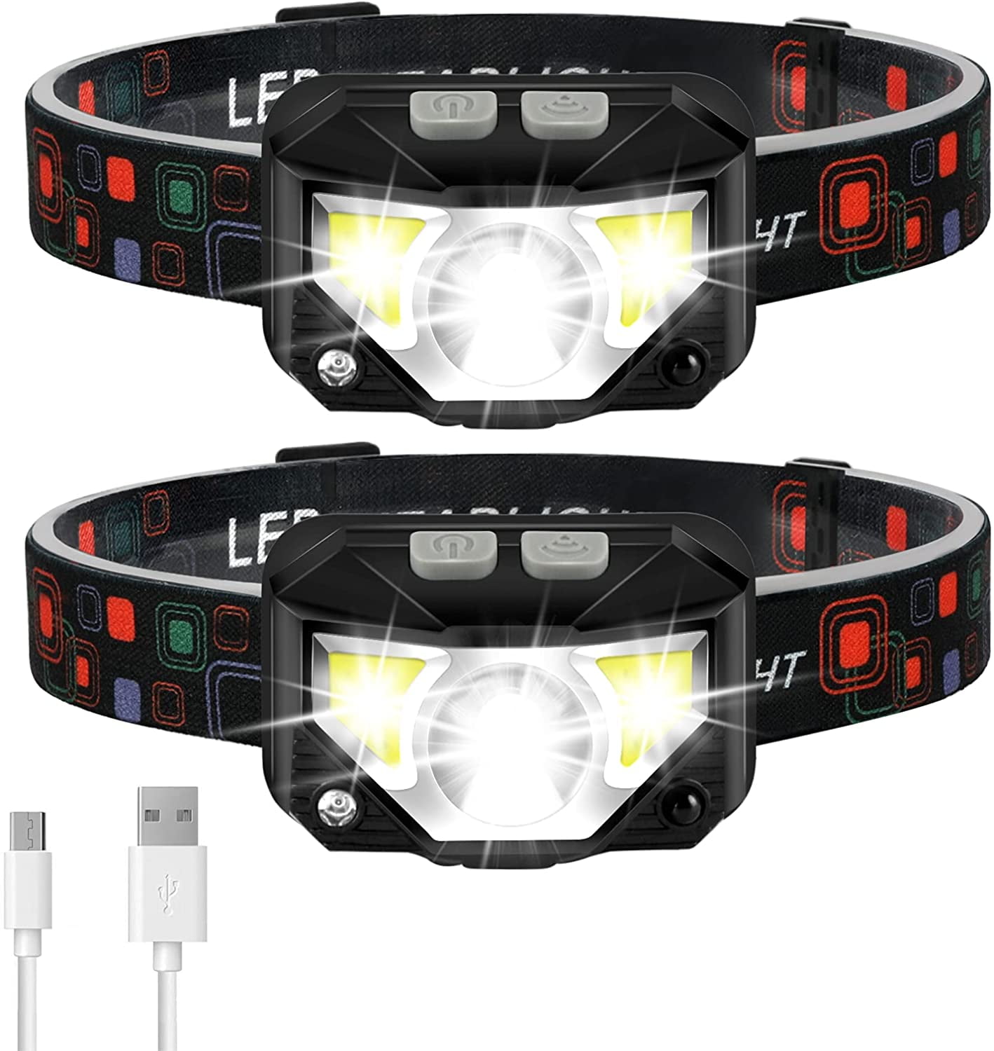 Headlamp Flashlight,1100 Lumen Ultra-Light Bright LED Rechargeable Headlight  with White Red Light, 2-PACK Waterproof Motion Sensor Head Lamp, Modes  for Outdoor Camping Running Cycling Fishing