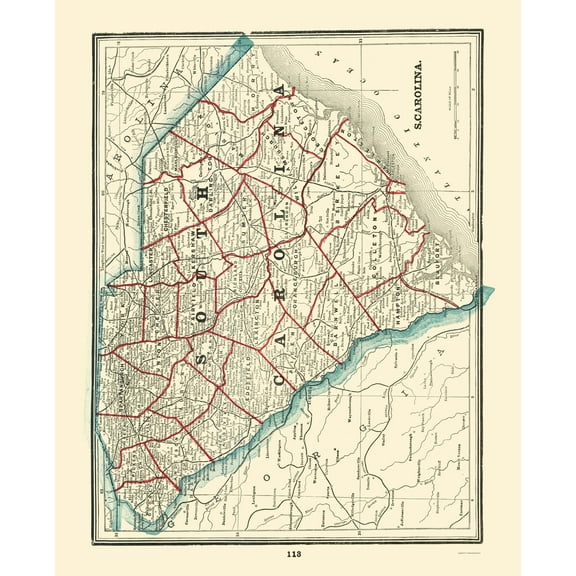 Historic State Map - South Carolina - Rathbun 1893 - 23 x 28.43 - Vintage Wall Art