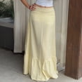 thumbnail image 2 of Tfken Summer Women Skirts Low Waist Solid Color Maxi Skirts Trendy Casual Daily Wear Female Comfortable Clothes Yellow, 2 of 5