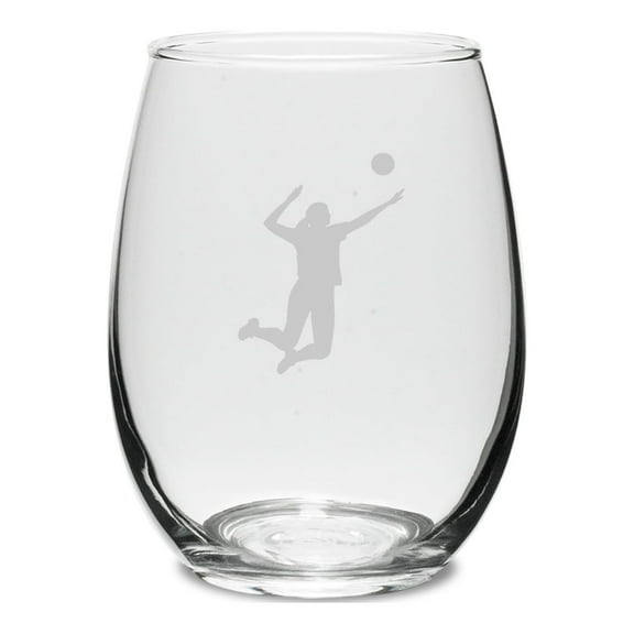 Volleyball Player Swing 15 oz. Deep Etched Stemless Wine Glass