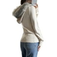 thumbnail image 5 of Women'S Zip Up Cardigan Sweater Cable Faux Fur Hoodies Long Sleeve Jacket Knit Outfits Y2K Apricot M, 5 of 9