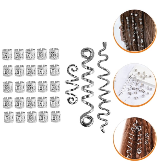 FONDOTIN 28pcs Dreadlock Accessories Hair Beads Silver Hair Embellishment For Women Party
