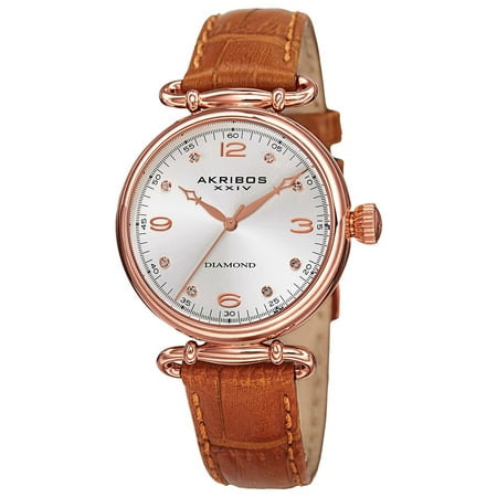 - Women's Quartz Diamond Leather Brown Strap Watch with FREE Bangle