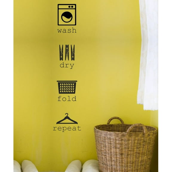 Wash Dry Fold Repeat Quote Decals for Wall - Die-Cut Vinyl Wall Art - Quotes Wall Decor for Laundry Room - Vinyl Wall Decal Sayings for Wall Decor, 23x5-Inch, Black