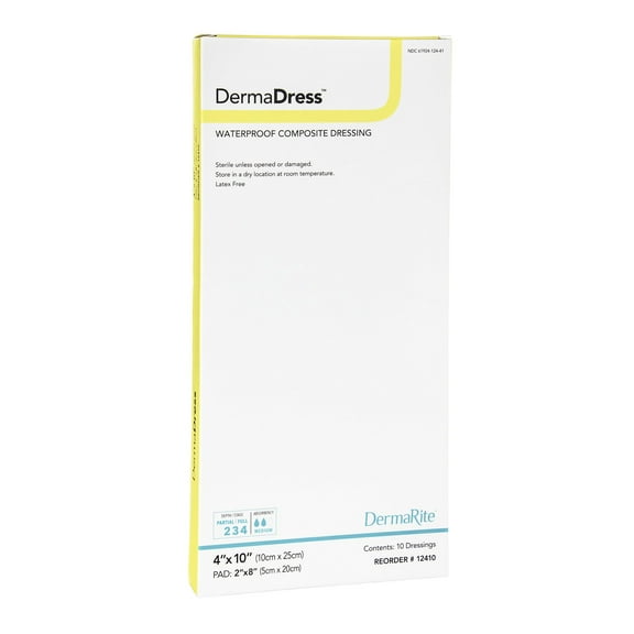 DermaDress Composite Dressing White 4 x 10" Sterile Waterproof 12410, 10 Ct