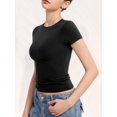 thumbnail image 5 of Women'S Crew Neck Short Sleeve Tops Slim Fit T Shirts Basic Tee Crop Tops Workout Y2k Clothes Black M, 5 of 9