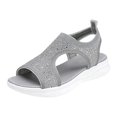 thumbnail image 5 of Rokment Women's Sparkly Rhinestones Comfortable Walking Sandals Slip on Air Cushion Arch Support Wedge Slingback Open Toe Platform Summer Shoes Breathable Beach Footwear Grey Size 9, 5 of 6