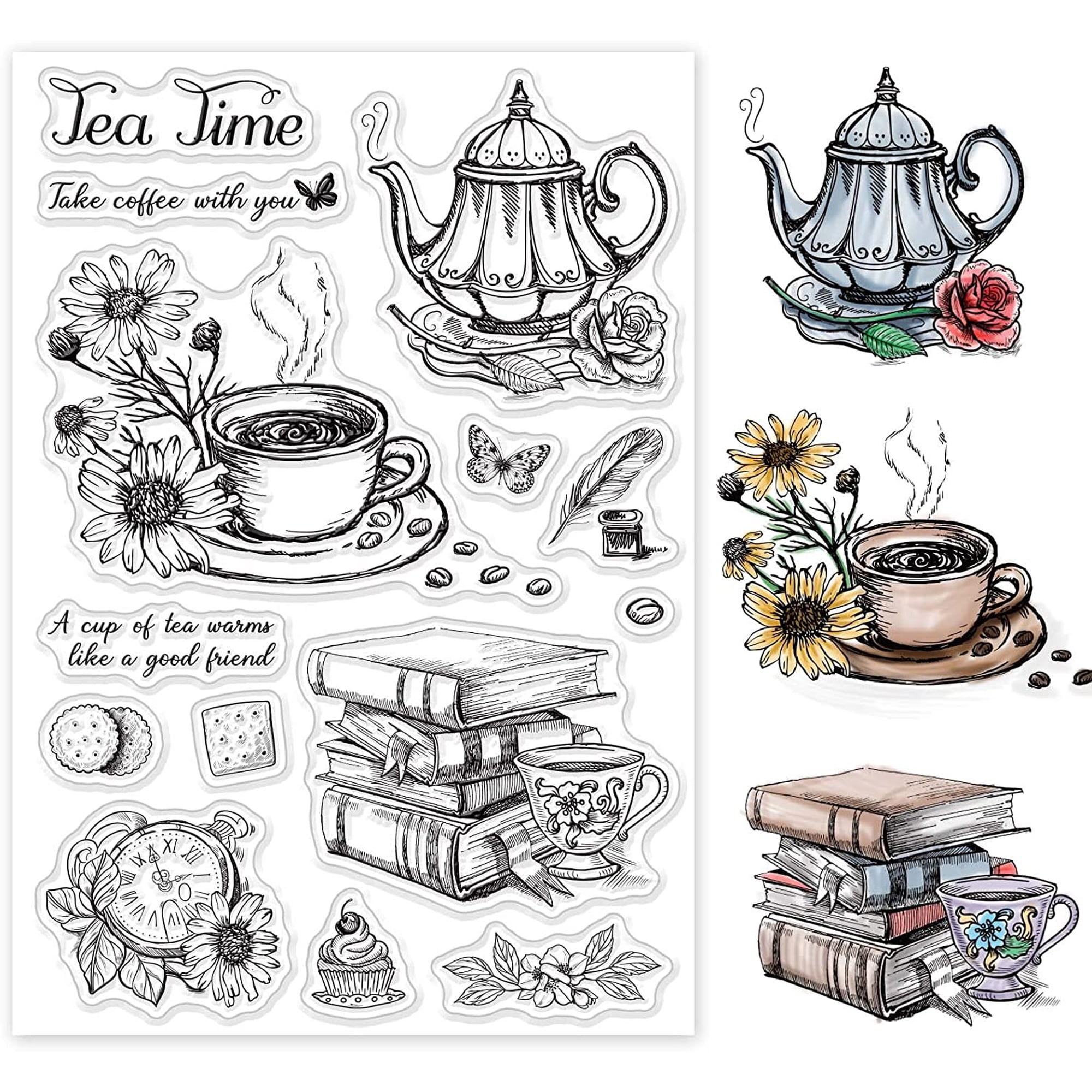 1Sheet PVC Plastic Stamps for DIY Scrapbooking Photo Album Decorative Cards Making Stamp Sheets Teapot Pattern 16x11x0.3cm