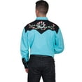thumbnail image 2 of Scully Mens Shirt Western Turquoise Poly Blend Horseshoe Rose Stitch L/S L, 2 of 2