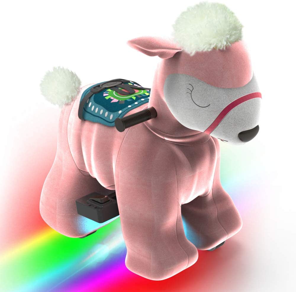 Rechargeable 6V/7A Plush Animal Ride On Toy With Bottom LED Light for Kids With Safety Belt 3~7 Years Old 