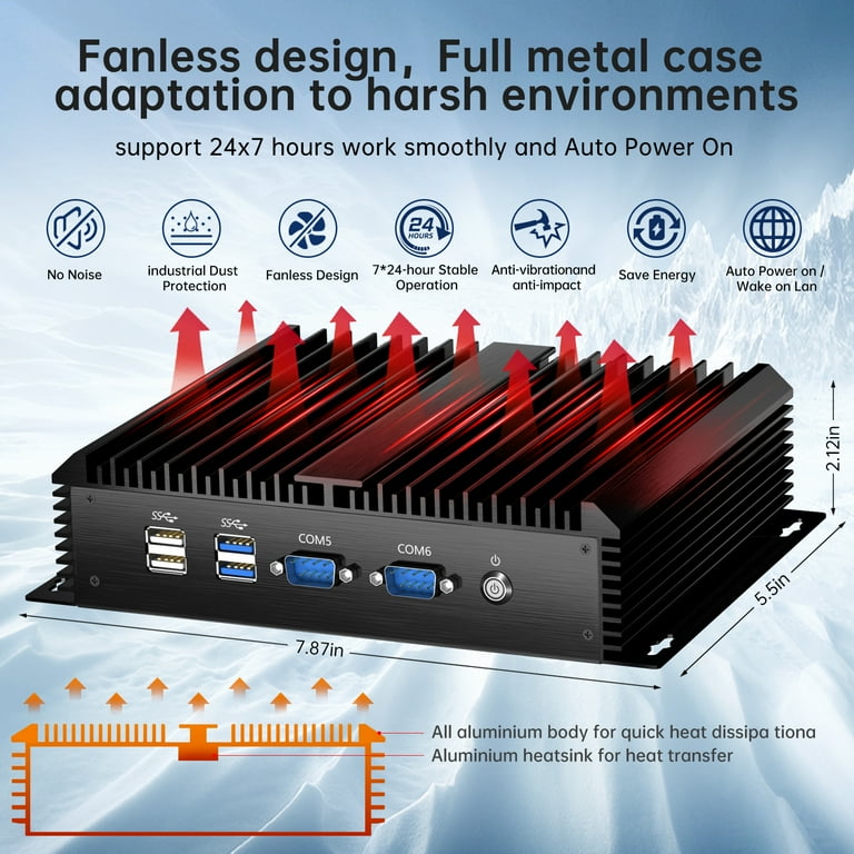 Kinupute Industrial Mini PC, Fanless Desktop Computer Core i7-5500U 2.4-3.0GHz, Windows 10 Pro, 16G RAM, 256G SSD, 2xNICs, 6xCOM RS232, 4xUSB 3.0, Kinupute Industrial Mini PC, Fanless Desktop Computer Core i7-5500U 2.4-3.0GHz, Windows 10 Pro, 16G RAM, 256G SSD, 2xNICs, 6xCOM RS232, 4xUSB 3.0,