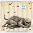 thumbnail image 1 of Spooky Skeleton Dog Shower Curtain with Bats & Halloween Decor - Unique Bathroom Accessory, 1 of 4