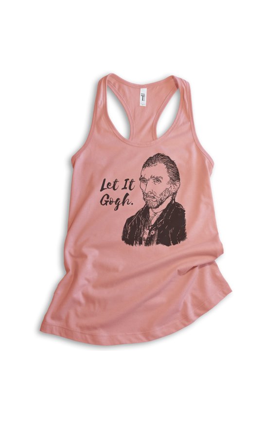 Let It Gogh Vincent Van Gogh Tank Top, Ladies Racerback Tank Top, Funny Van Gogh Tee, Funny Artist Tank, Desert Pink, X-Large
