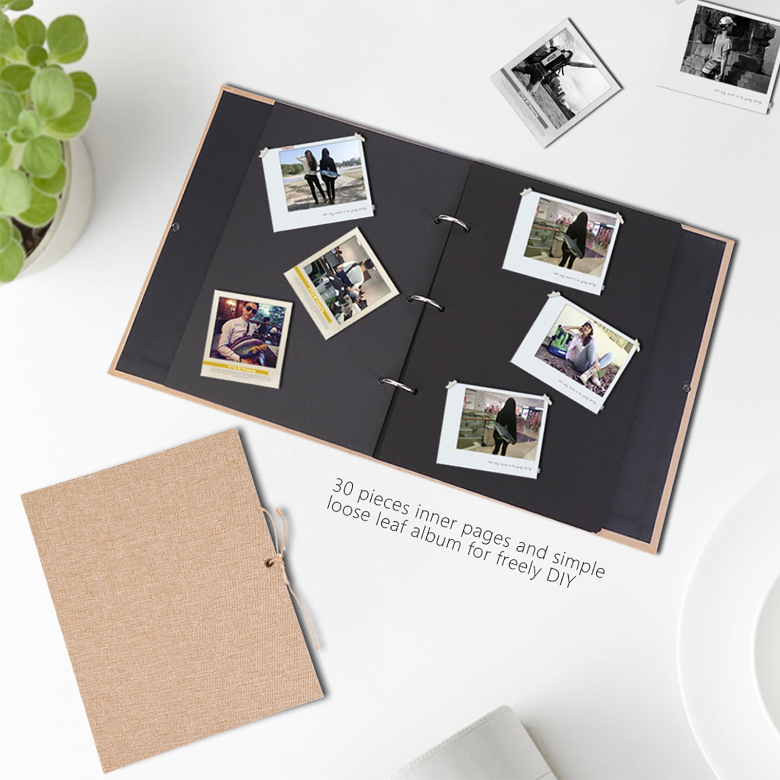 M Buder Creative Linen DIY Craft Card Album Scrapbook with Rope Strap, Vintage Brown Photo Memory Book, 10.43 x 8.27 inches / 26.5 x 21 cm