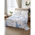 thumbnail image 2 of Blue White Flowers California King Size Flat Sheet, Wrinkleproof & Fadeproof Cooling Flat Bed Sheet Only, Spring Summer Floral Botanical Breathable Soft Bedding Top Sheets 108 x 98 Inches, 2 of 8