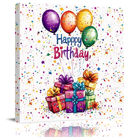 Wall Art Prints, Happy Birthday Framed Canvas Prints for Bedroom Living Room Bathroom Office, Colorful Balloon Gifts Patterns Gallery Wrap Wall Art Poster for Gifts Home Decor 8"x8"
