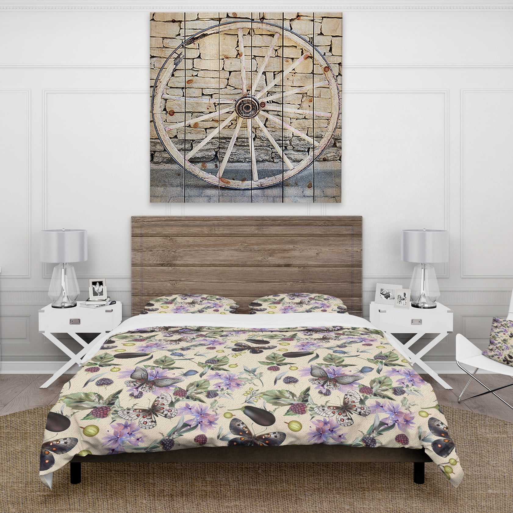 Designart 'Butterflies and Flowers' Cabin & Lodge Duvet Cover Set