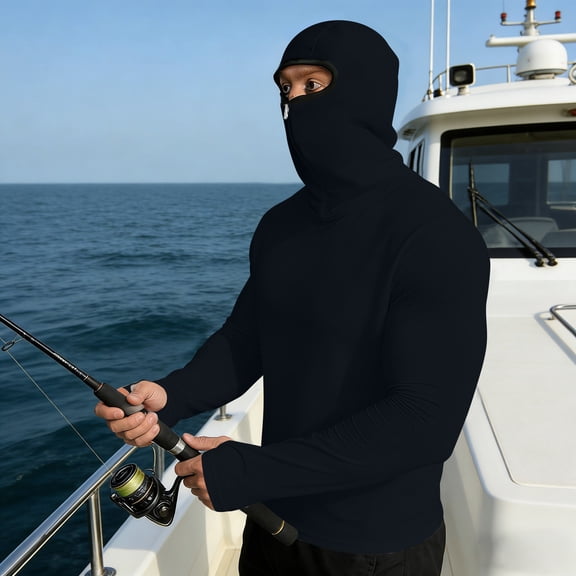 Mifsaly Mens Sun Protection Long Sleeve Shirt with Balaclava Hood Full Face Mask Thumb Hole Cooling Cycling Fishing Gym Outdoor Performance Hoodie L