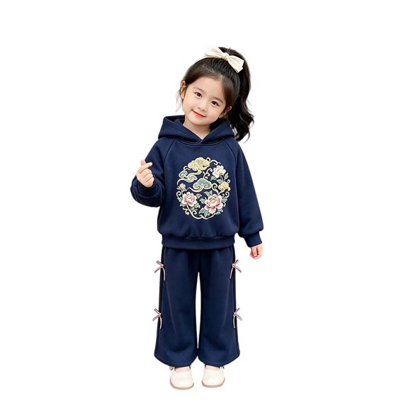 Shadoumai Girls Winter Outfits Kids Fashionable Casual Hoodie Sweatshirt With Pants Tracksuit Set For Daily School Outdoor Wear Back to School Outfits