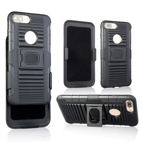 GSA Matte Armor Kickstand Case w/Holster For iPhone 8 Plus/7 Plus/6 Plus - Black