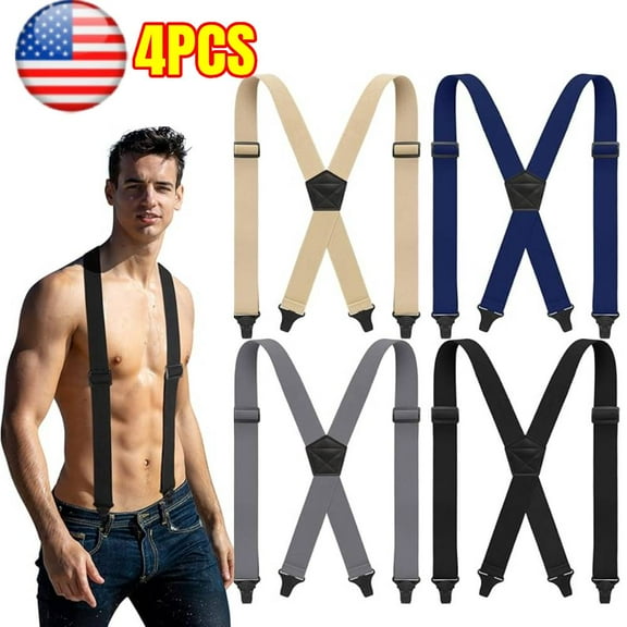 4 Pcs x Back Hidden Suspenders Work Suspenders for Men Under Shirt Clothing Adjustable Under Clothing Invisible Belt