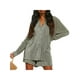 thumbnail image 3 of SAYOO , conjunto de ropa informal de 2 uds para mujer, camisas de manga larga fruncidas de color sólido con botones y pantalones cortos, traje SAYOO casual, 3 of 7