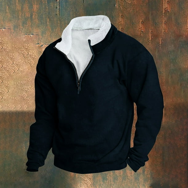Blusa y camisa de manga larga con cuello alto para hombre, sudadera informal con capucha, cuello alto retro, cremallera, manga larga, holgada, blusa para hombre