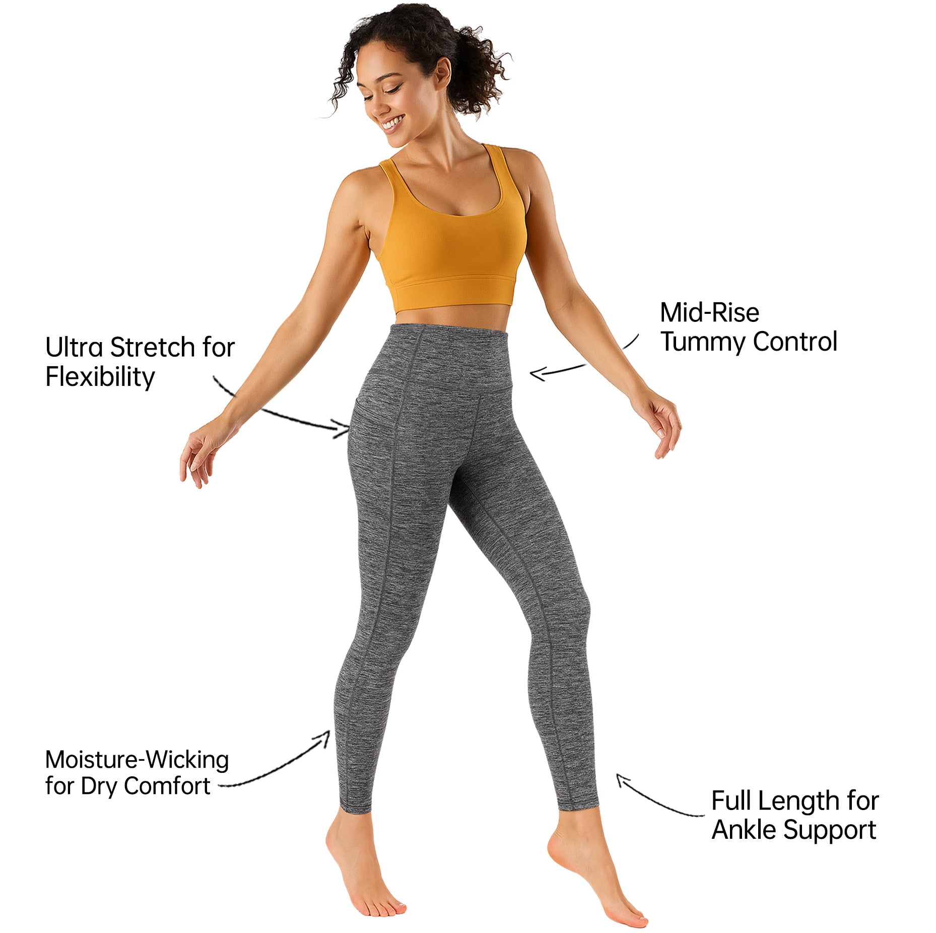 GymCope Leggings for Women, High Waist Womens Pants with Deep Side Pockets, Non-See-Through Workout Yoga Pants, Ankle Length Black+Gray M