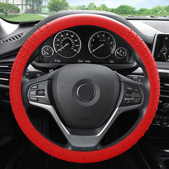 FH Group Housse de Volant en Silicone Souple avec Motif Texturé et Design Antidérapant, Résistant aux UV, Installation Facile, Durable, Imperméable et Inodore, s'Adapte Universellement 14.5 Pouces - 15.5 Pouces - Rouge