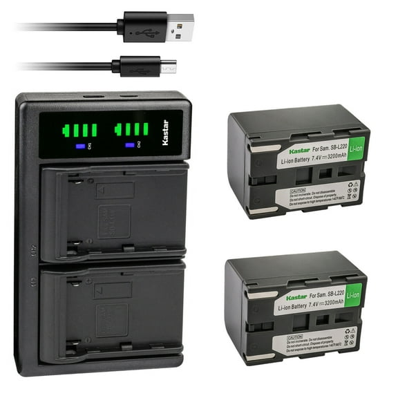 Kastar 2-Pack SB-L220 Battery and LTD2 USB Charger Replacement for Samsung SC-D80, SC-D86, SC-D87, SC-D93, SC-D99, VM-C5000, VM-B710, VP-D10, VP-D101, VP-D103, VP-D105, VP-D107, VP-D11, VP-D130