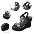 thumbnail image 5 of Rokment Sparkling Rhinestones Butterfly Wedge Dressy Sandals for Women Bride Wedding Glitter Fashion Casual Platform Slingback Dress Summer Shoes with Extra Chunky Heeled Black Size 6, 5 of 7
