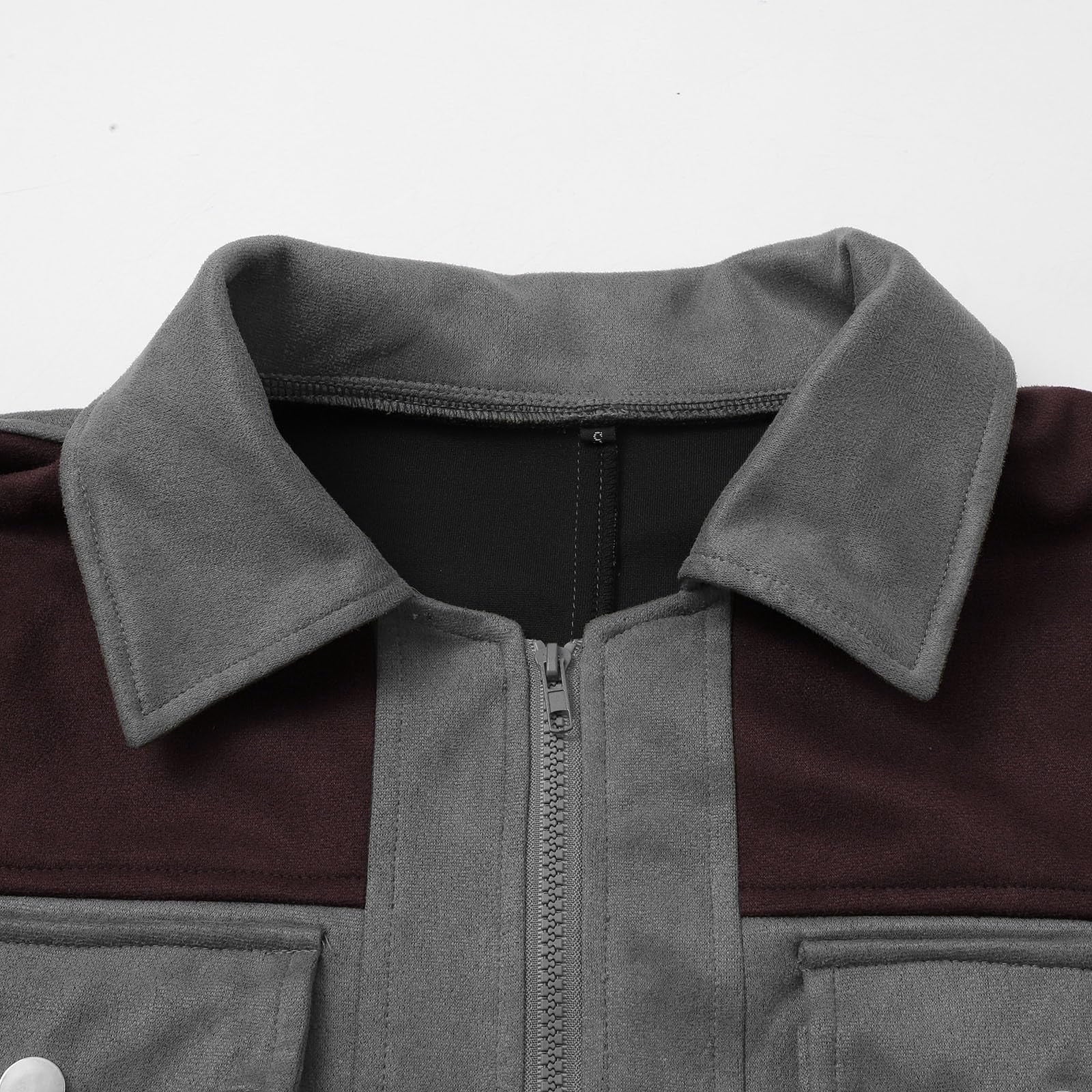 DUMUIELD Western Jackets for Men Vintage Cowboy Suede Jacket Plush Collar Trench Coats Faux Leather Zip Up Casual Winter Tops Gray,M