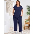 thumbnail image 2 of SHOWMALL Plus Size Casual Clothing for Women 2 Piece Outfit Sets Summer Short Sleeve T-Shirt & Pants Matching Ensemble - Navy Blue 3X, 2 of 11