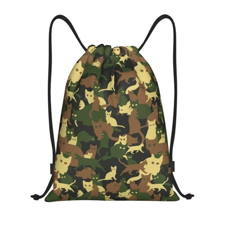 Drawstring Backpack Cool Cat Camouflage Green Sports Gym Bag for Men Women  Waterproof Drawstring Bags for Sports  Travel  Swimming  Beach