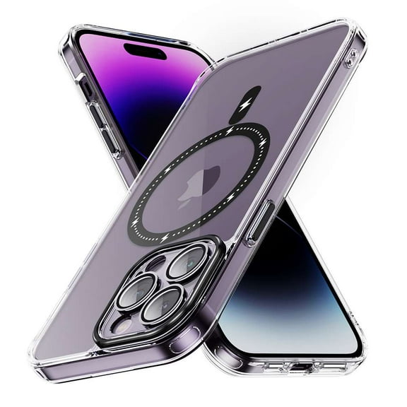 Bemz Magnetic Case for iPhone 15 Pro Max with Camera Lens Protection (Compatible with MagSafe) Shockproof Reinforced Air Corner Transparent Cover (Black)