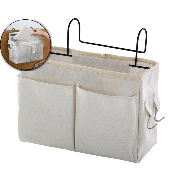 Dvruxg Bedside Hanging Storage Basket, Multi-Function Organizer Caddy, Canvas Bed Rail Hanger for Dorm Rooms Hospital Beds Travel