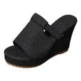 thumbnail image 7 of Denim Wedges Heels for Women Open Toe High Wedge Sandals Solid Color Slip on Slides Casual Summer Slippers Black Size 7.5, 7 of 7