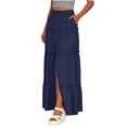 thumbnail image 4 of Womens Causal Flowy Skirt Summer Midi Skirts Boho Midi Four-sided bullet Skirt Navy L, 4 of 4